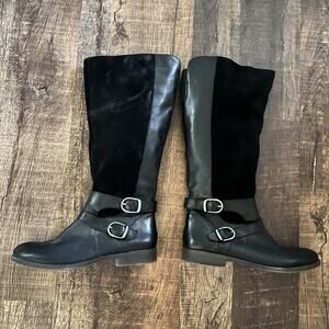 Lucky Brand Zatchi Wide Calf Black Leather Suede Tall Riding Boots size 9.5